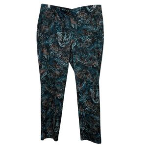 Chicos Fabulously Slimming Teal Blue Brown Paisley Pattern Ankle Crop Pants 1.5